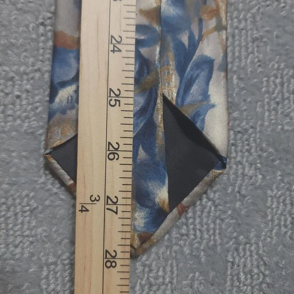 VTG Barrington Men's Tie 100% Silk Blue Gold Brown Floral Necktie